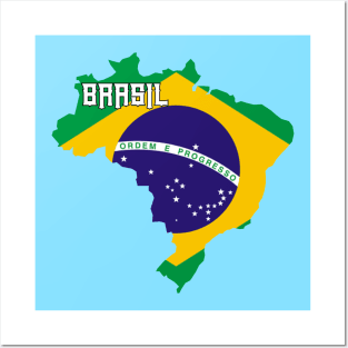 Brazil flag & map Posters and Art